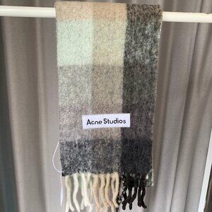 Acne Studios Multicolor Plaid Fringed Scarf | Alpaca & Mohair Blend